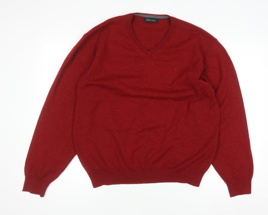 Pierre Cardin Men's Red Wool V-Neck Jumper XL Classic Fit