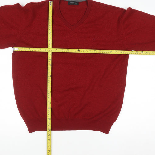 Pierre Cardin Men's Red Wool V-Neck Jumper XL Classic Fit