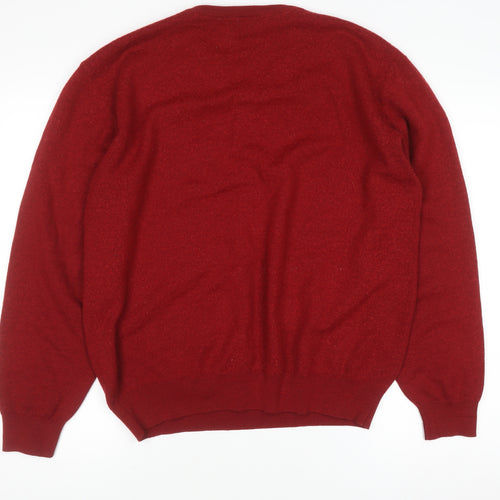 Pierre Cardin Men's Red Wool V-Neck Jumper XL Classic Fit