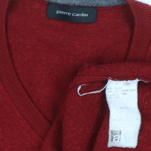 Pierre Cardin Men's Red Wool V-Neck Jumper XL Classic Fit
