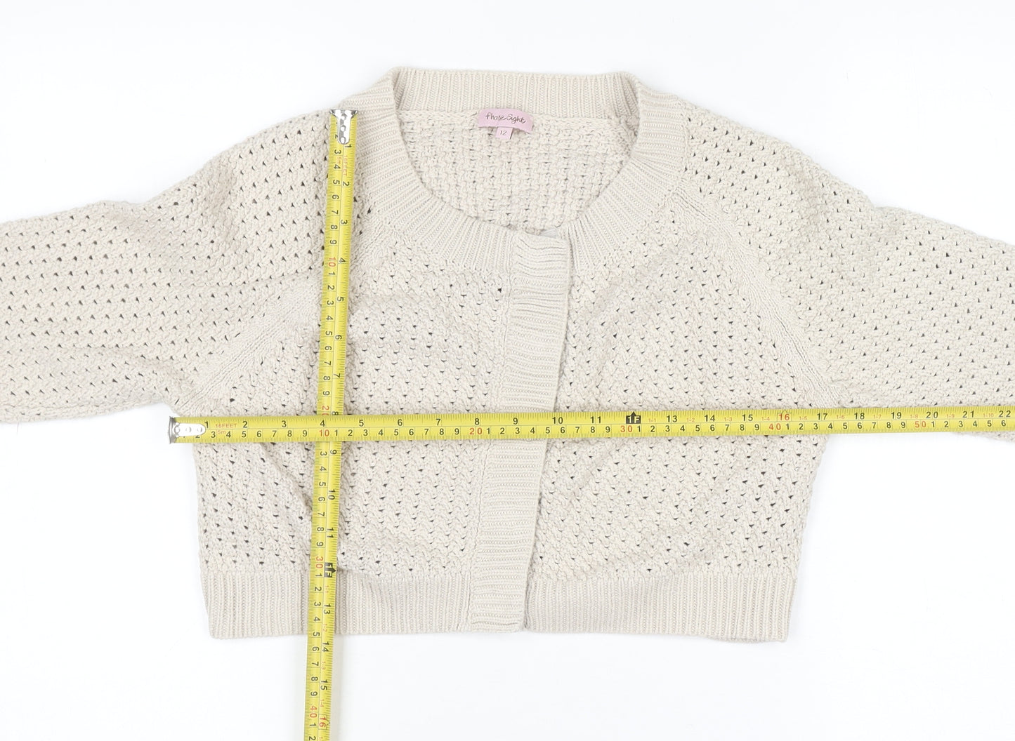 Phase Eight Women’s Beige Open-Knit Cotton Cardigan Size 12
