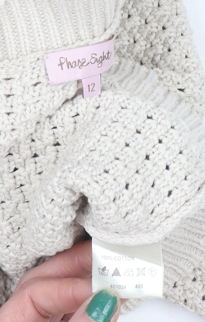 Phase Eight Women’s Beige Open-Knit Cotton Cardigan Size 12