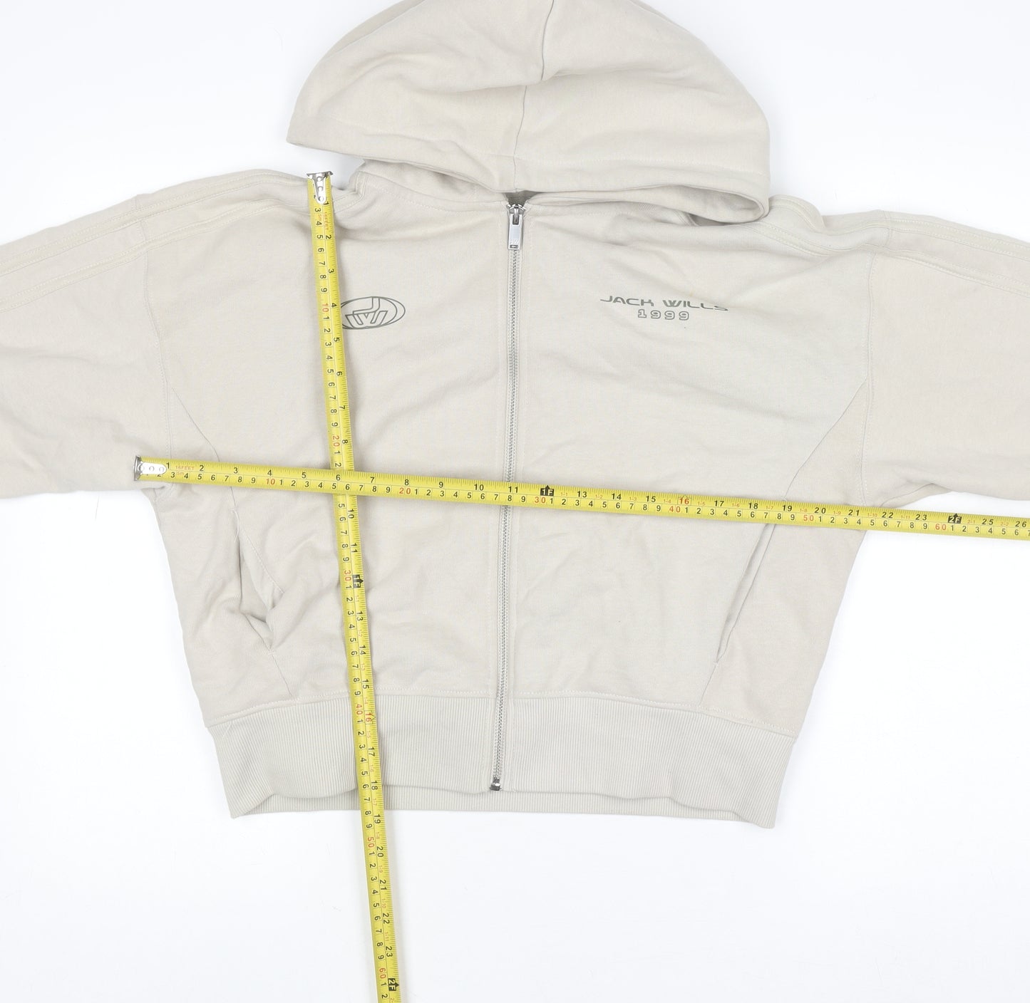 Jack Wills Women's Beige Full Zip Hoodie UK 10 Cotton Casual