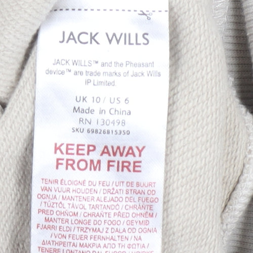 Jack Wills Women's Beige Full Zip Hoodie UK 10 Cotton Casual