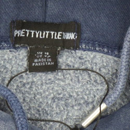PrettyLittleThing Women Blue Pullover Hoodie UK 16 Cotton Blend