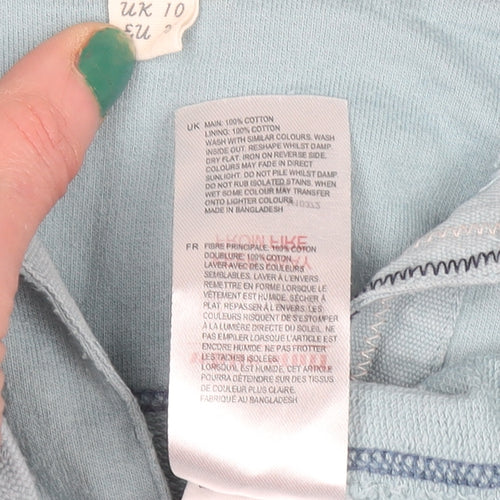 White Stuff Women Blue Cotton Hooded Pullover UK 10