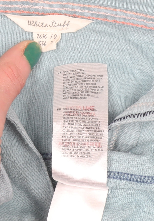 White Stuff Women Blue Cotton Hooded Pullover UK 10