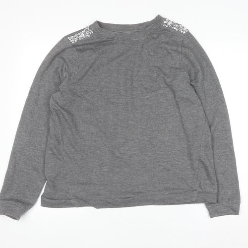 COSMO & CO Women’s Grey Sequin Shoulder Long Sleeve Pullover Jumper Size L
