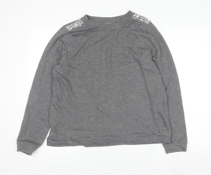 COSMO & CO Women’s Grey Sequin Shoulder Long Sleeve Pullover Jumper Size L
