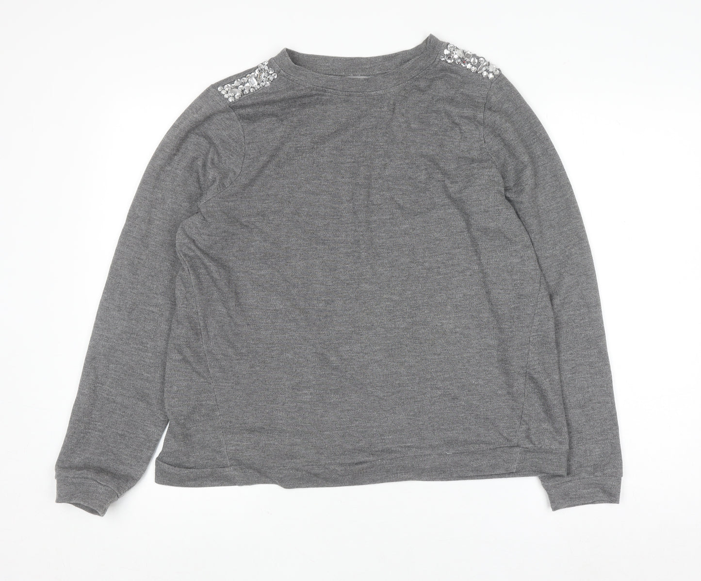 COSMO & CO Women’s Grey Sequin Shoulder Long Sleeve Pullover Jumper Size L