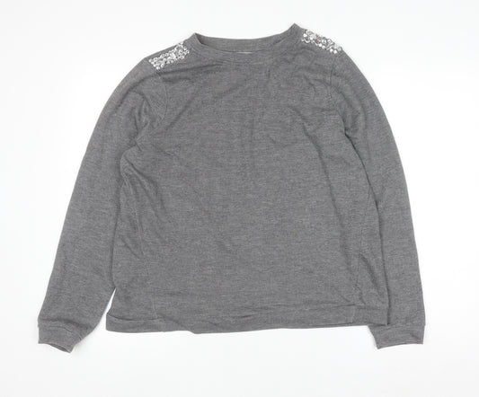 COSMO & CO Women’s Grey Sequin Shoulder Long Sleeve Pullover Jumper Size L