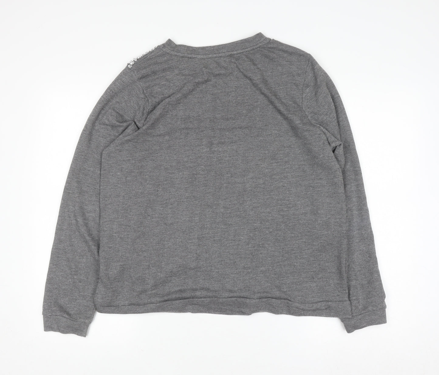 COSMO & CO Women’s Grey Sequin Shoulder Long Sleeve Pullover Jumper Size L