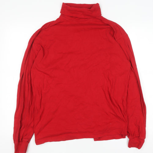 Savile Row Women Red Roll Neck Long Sleeve Cotton Top M