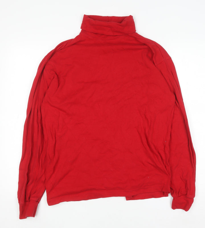 Savile Row Women Red Roll Neck Long Sleeve Cotton Top M