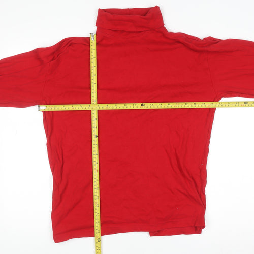 Savile Row Women Red Roll Neck Long Sleeve Cotton Top M