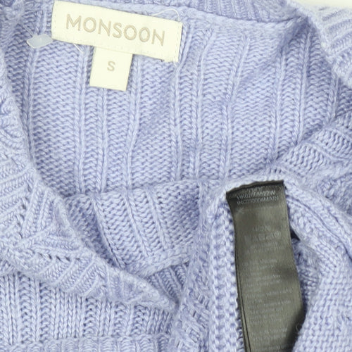 Monsoon Women Purple Knit Crew Neck Long Sleeve Jumper S