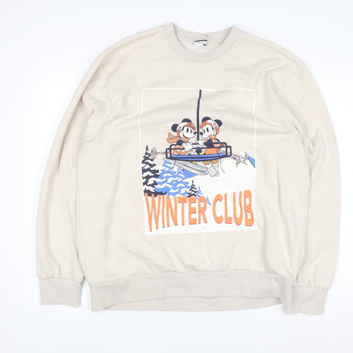 George Women Beige Mickey Mouse Winter Club Pullover Sweatshirt L