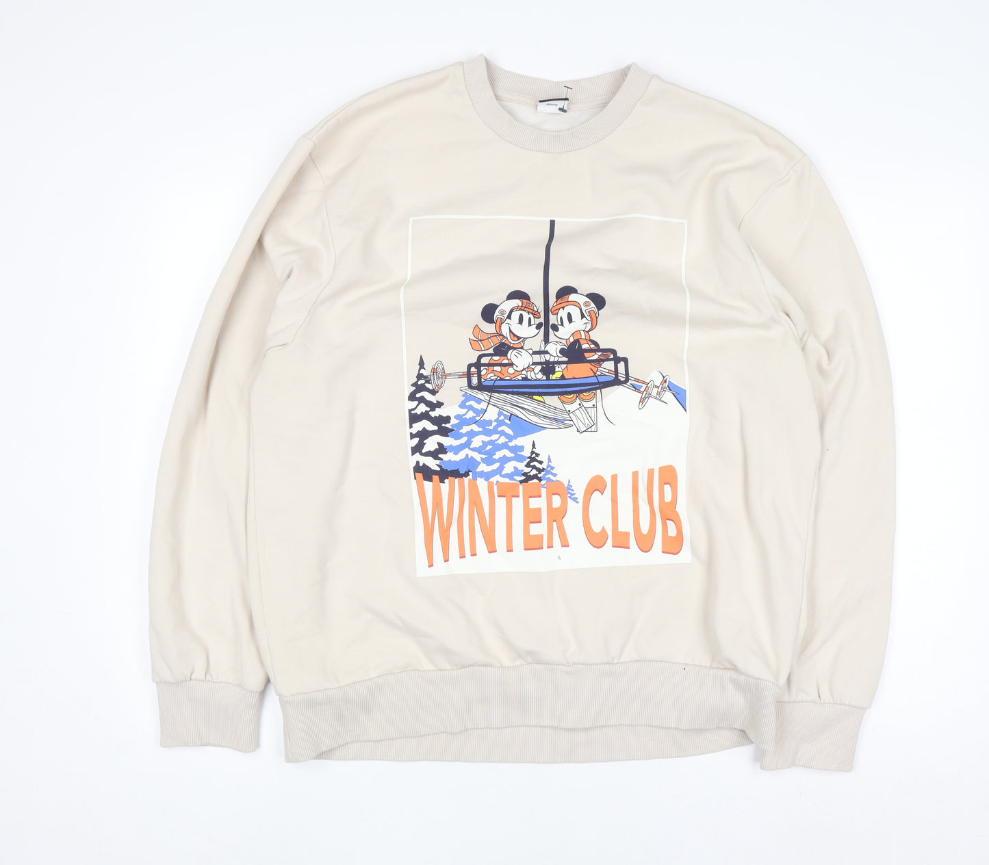 George Women Beige Mickey Mouse Winter Club Pullover Sweatshirt L
