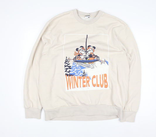 George Women Beige Mickey Mouse Winter Club Pullover Sweatshirt L