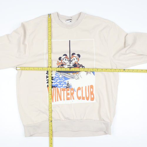 George Women Beige Mickey Mouse Winter Club Pullover Sweatshirt L