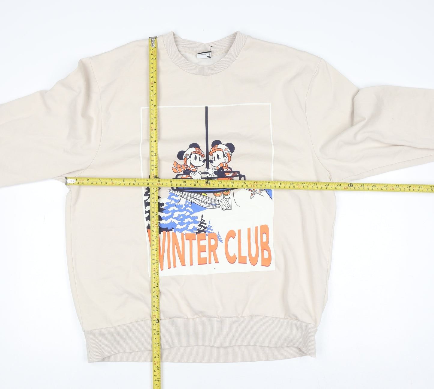 George Women Beige Mickey Mouse Winter Club Pullover Sweatshirt L