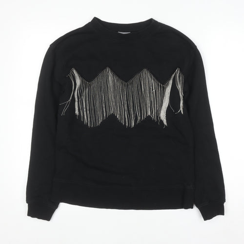 Oliver Bonas Womens Black Fringe Pullover Jumper Size 8