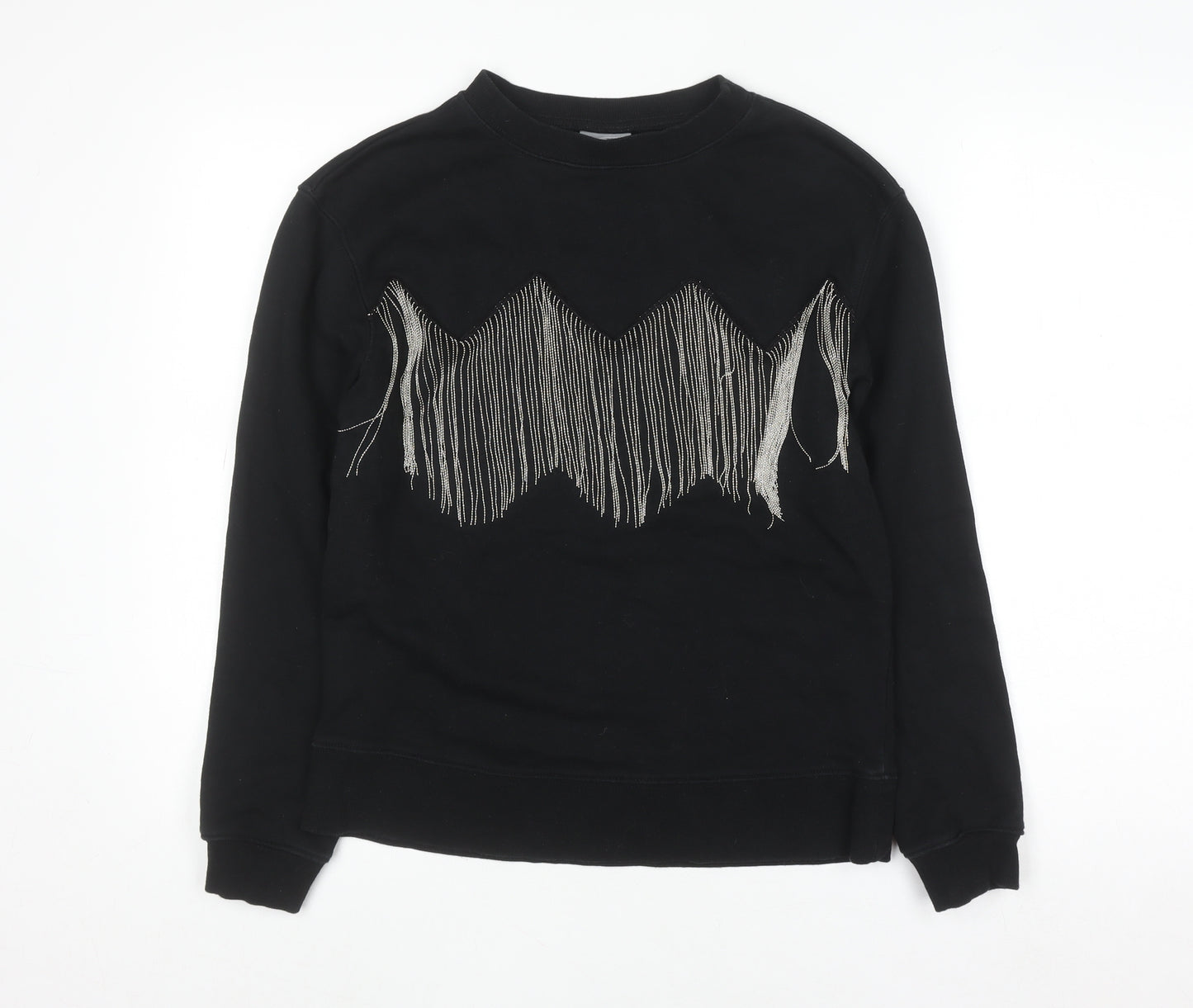Oliver Bonas Womens Black Fringe Pullover Jumper Size 8