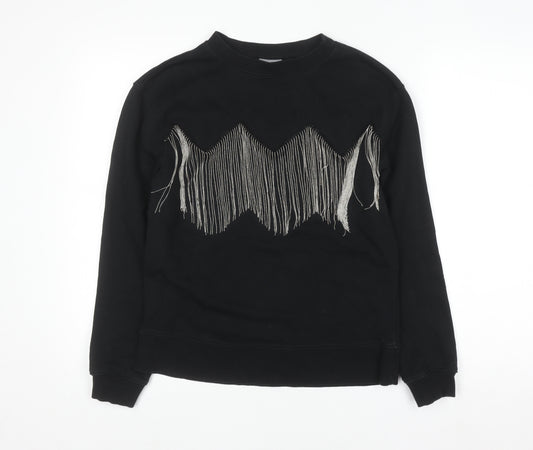 Oliver Bonas Womens Black Fringe Pullover Jumper Size 8