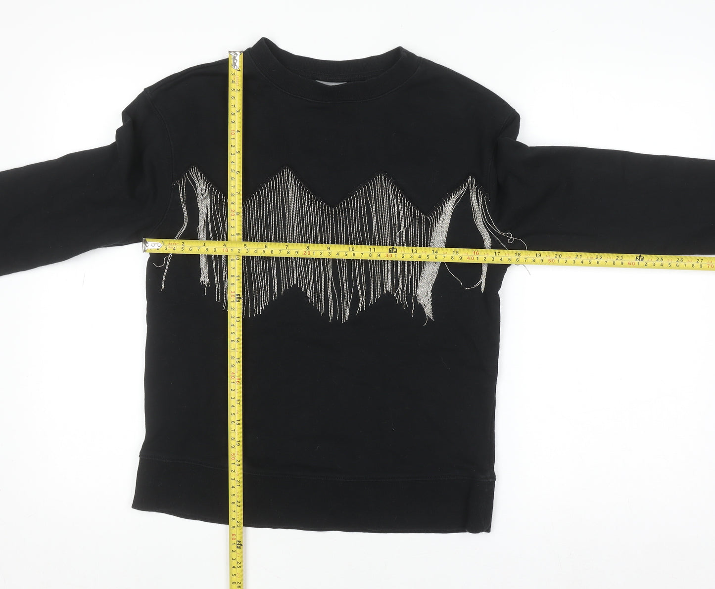 Oliver Bonas Womens Black Fringe Pullover Jumper Size 8