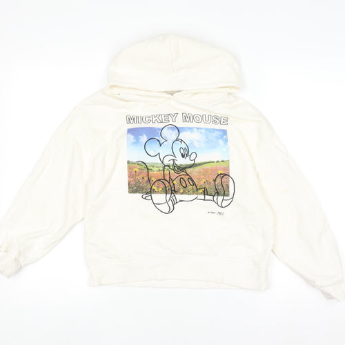 Zara Girls Ivory Disney Mickey Mouse Pullover Hoodie Size 10 Years