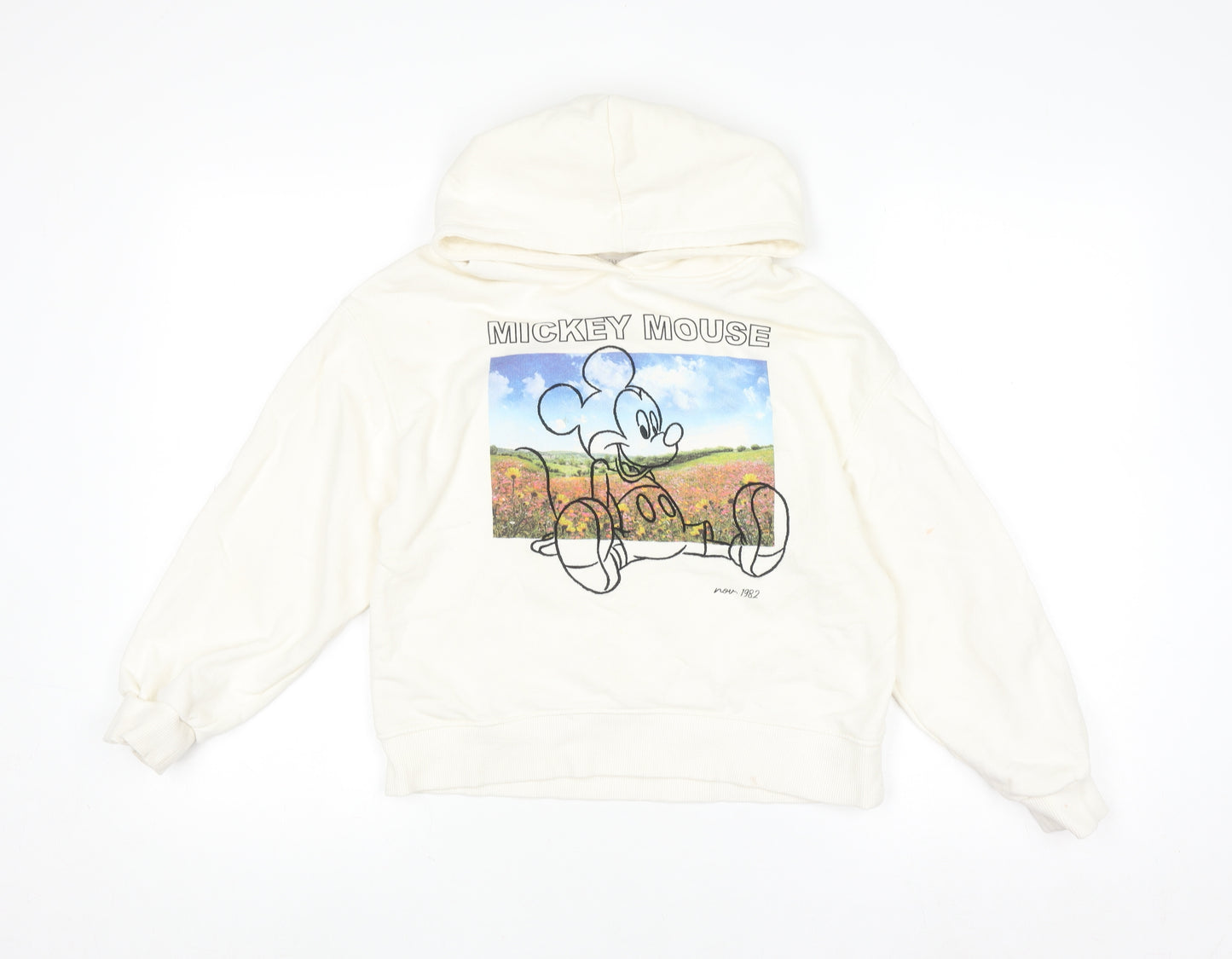 Zara Girls Ivory Disney Mickey Mouse Pullover Hoodie Size 10 Years