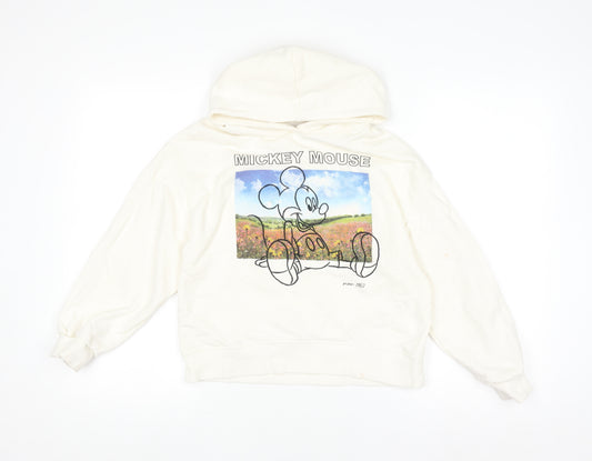 Zara Girls Ivory Disney Mickey Mouse Pullover Hoodie Size 10 Years