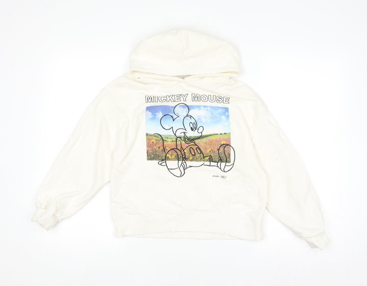 Zara Girls Ivory Disney Mickey Mouse Pullover Hoodie Size 10 Years