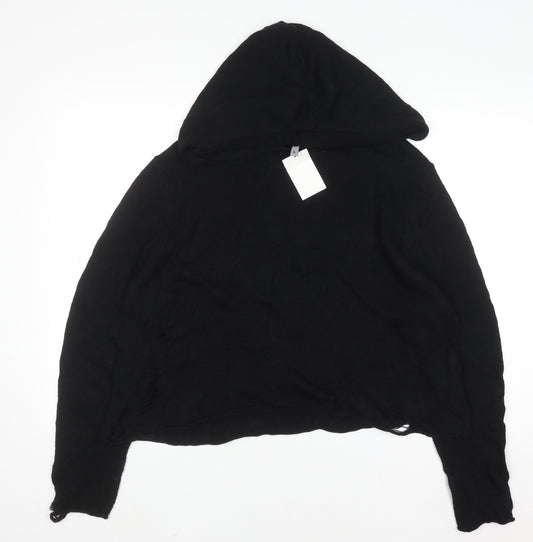 Divided Women Black L Pullover Hoodie 100% Cotton Distressed Knit