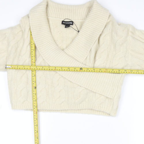 PrettyLittleThing Women's Ivory Cable-Knit V-Neck Pullover Jumper Size L