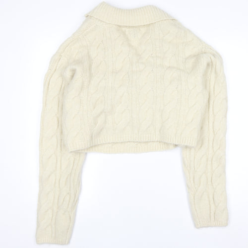 PrettyLittleThing Women's Ivory Cable-Knit V-Neck Pullover Jumper Size L