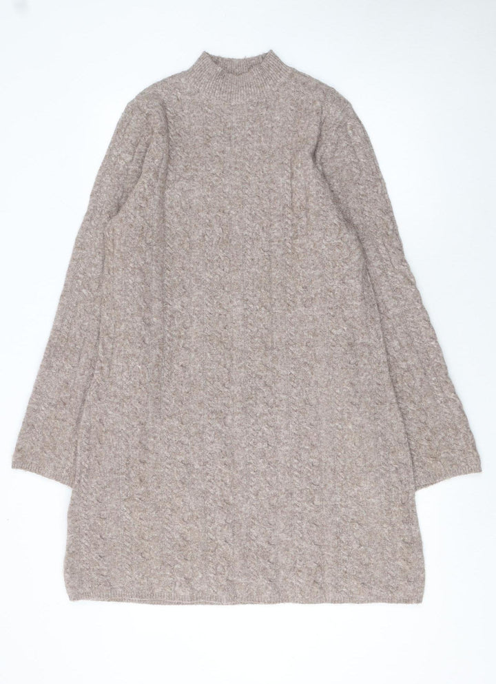 F&F Women Beige Knit Wool Blend Long Sleeve Jumper Dress L