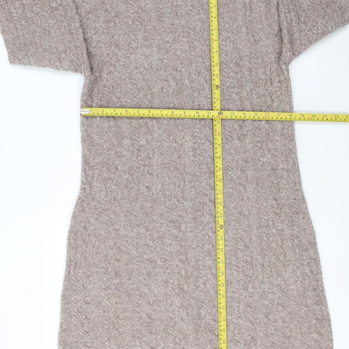 F&F Women Beige Knit Wool Blend Long Sleeve Jumper Dress L