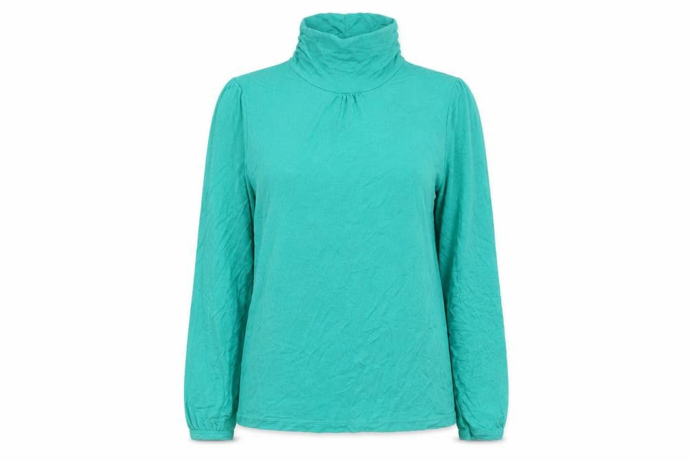 Front view of Klass Collection women’s green roll neck long sleeve jersey top m