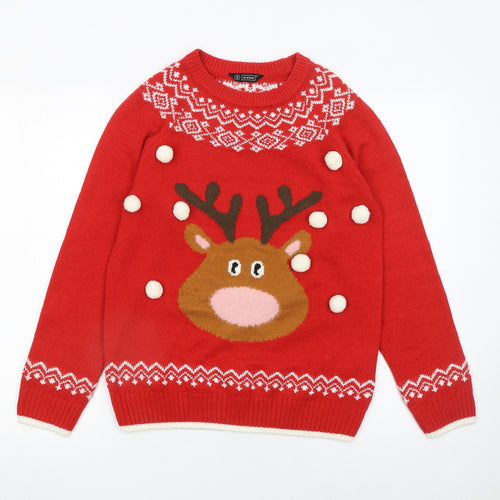 Avenue Women Red Small Reindeer Christmas Pullover Jumper