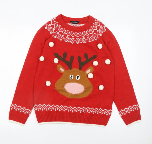 Avenue Women Red Small Reindeer Christmas Pullover Jumper