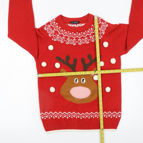 Avenue Women Red Small Reindeer Christmas Pullover Jumper