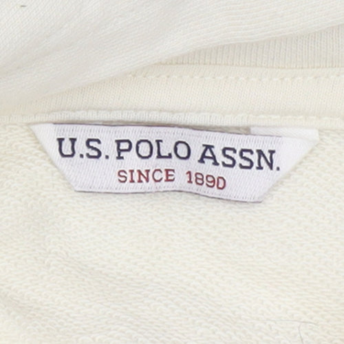 U.S. Polo Assn. Girls Ivory Hoodie 7-8 Years Pullover Cotton Blend Logo Sweatshirt