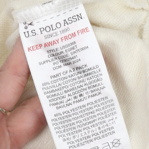 U.S. Polo Assn. Girls Ivory Hoodie 7-8 Years Pullover Cotton Blend Logo Sweatshirt
