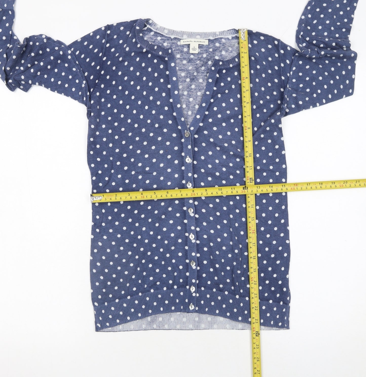 Banana Republic Women's Blue Polka Dot Cotton Cardigan Size S