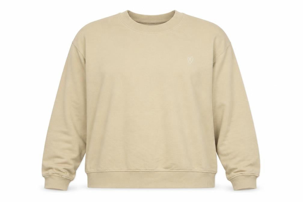 Front view of H&M Divided Women Beige Crew Neck Pullover Sweatshirt Medium