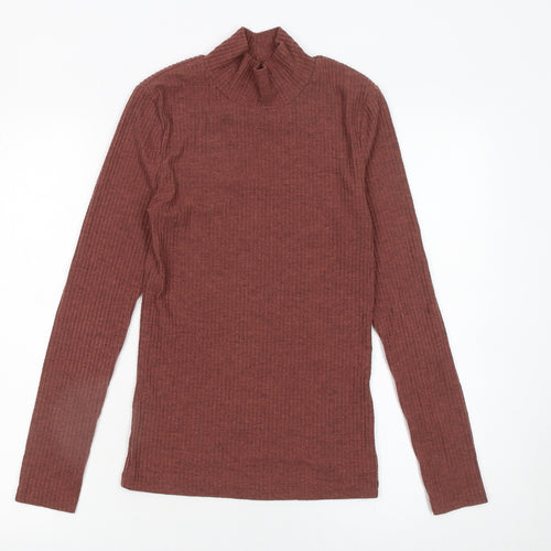River Island Womens Brown Mock Neck Slim Knit Jumper Size 8