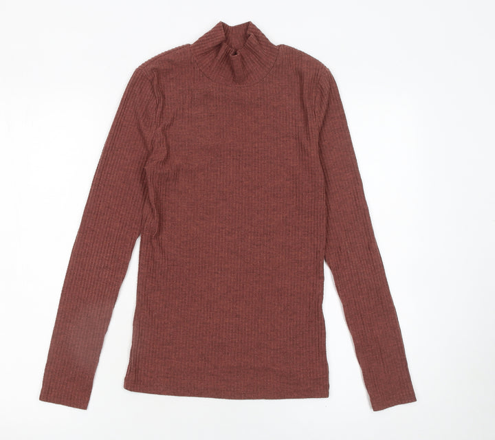 River Island Womens Brown Mock Neck Slim Knit Jumper Size 8