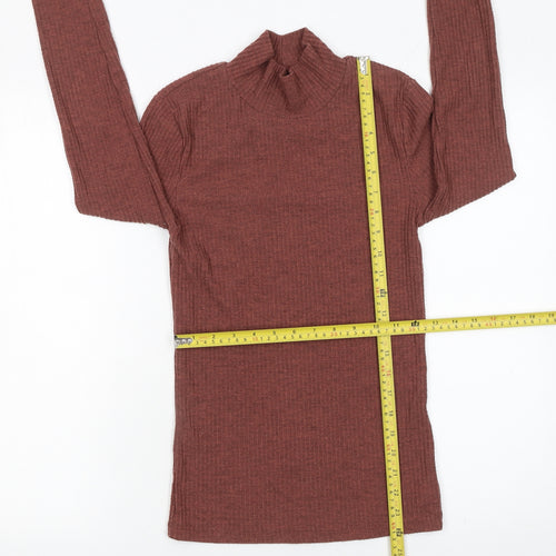 River Island Womens Brown Mock Neck Slim Knit Jumper Size 8