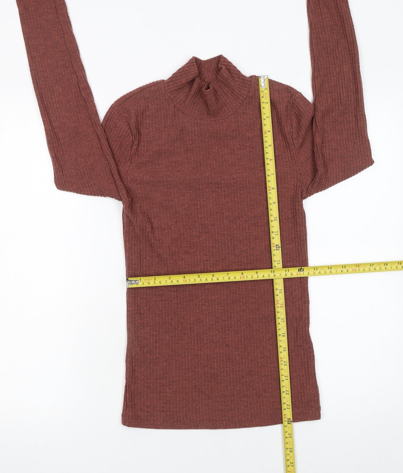 River Island Womens Brown Mock Neck Slim Knit Jumper Size 8